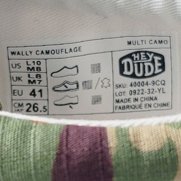 Hey Dude Wally Camouflage Multi Camo Army Green Shoes Slip On size M8 W10 - Picture 9 of 13
